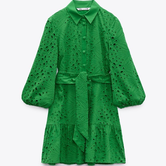 ZARA OPENWORK EMBROIDERED DRESS GREEN ( SIZE S) - Picture 1 of 11